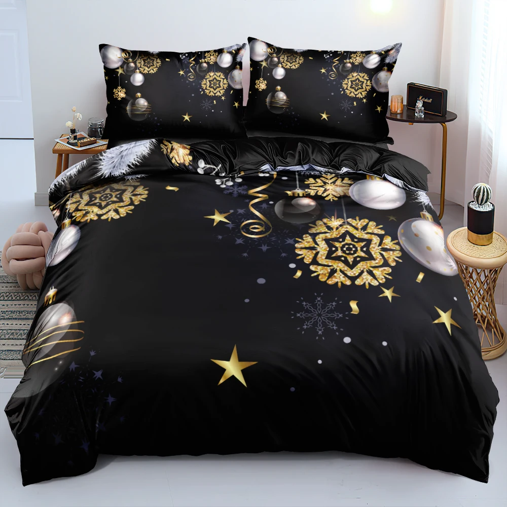 

3D Merry Christmas Bed Sheets Gold Deer Bedding sets Design Custom Quilt Comforter cover set King Queen Simple And Beautiful