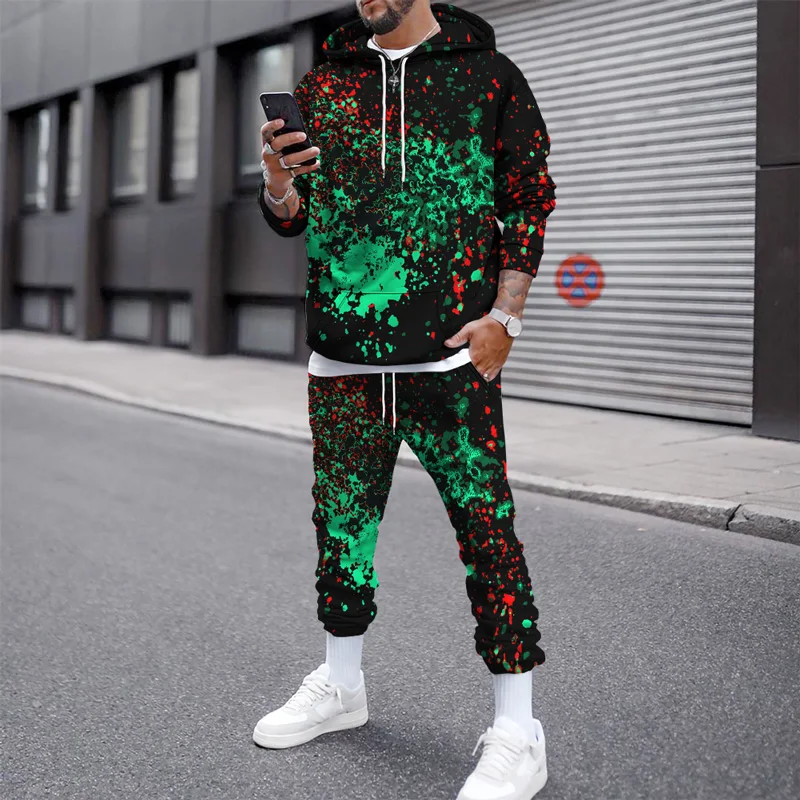 Autumn Winter Outfit Men Tracksuit Hoodie Sets Camouflage Clothing Tactical Sweatshirts Pants 2Piece Oversized Hooded Sport Suit