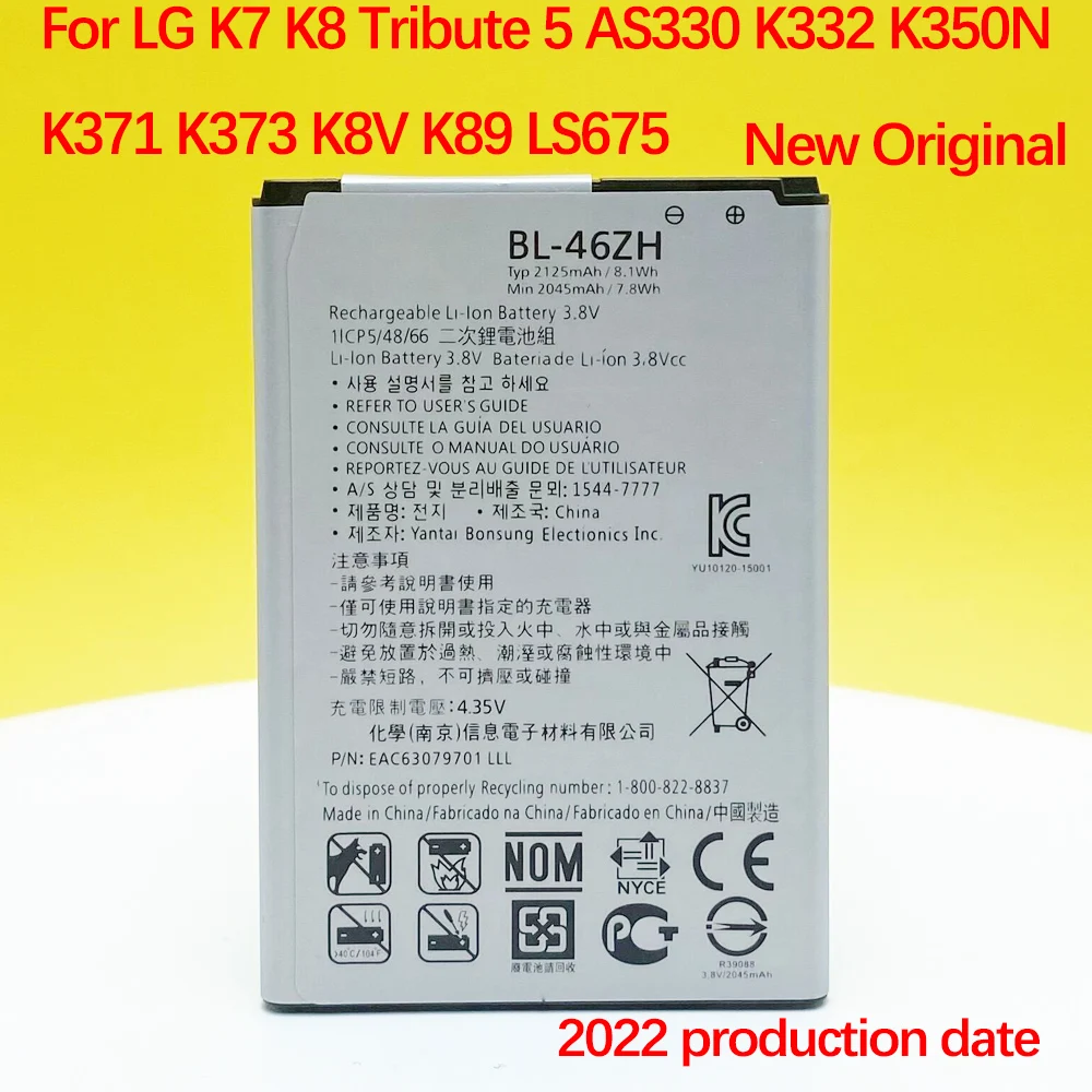 

NEW Original BL-46ZH Battery For LG Leon Tribute 2 K7 K8 LS675 D213 H340 L33 X210 2125mAh High Quality