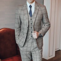 new khaki fashion mens suit peaked lapel mens suit mens wedding business leisure office trim 3 pieces jacket vest pants