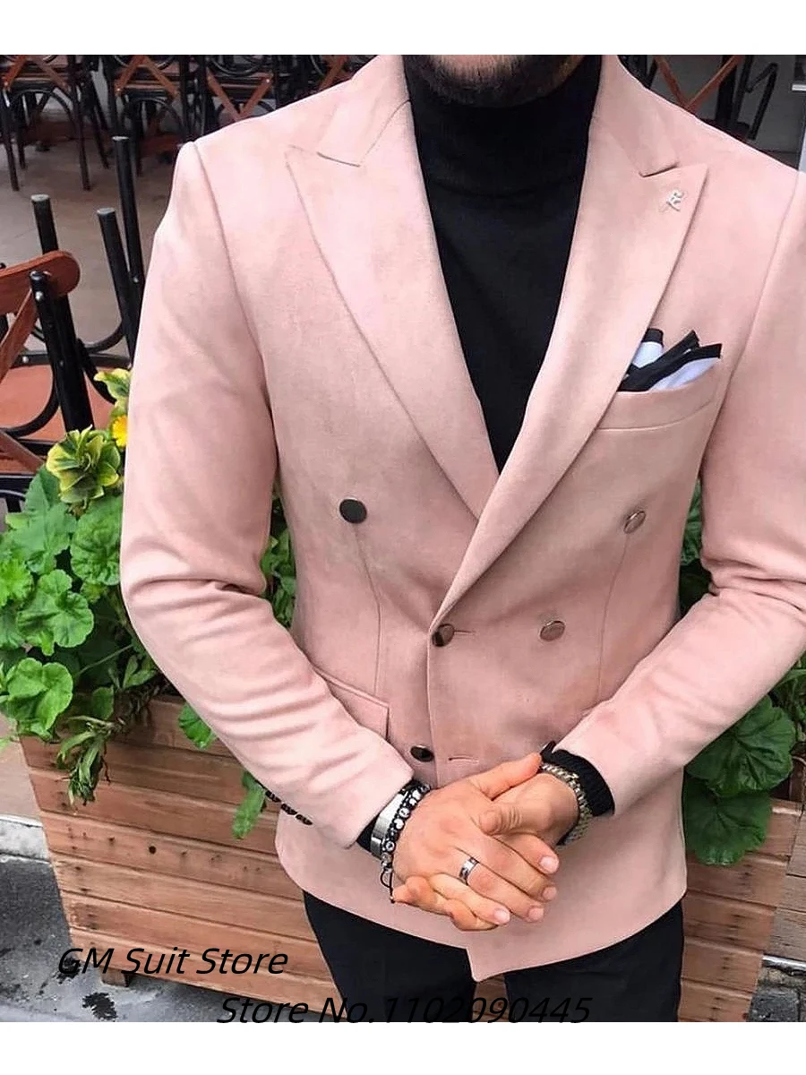 Hombre Evening Dress Formal Pink Suede Tuxedo Made 2 Pieces Blazer Four Seasons Slim Fit New 2022 Suits For Men(Jacket+Pants)