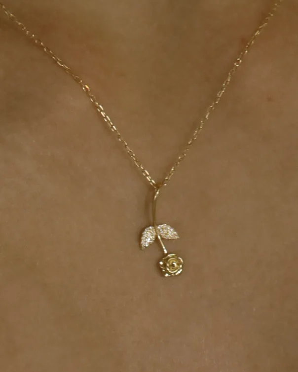 

S925 Стерлинговое Серебро позолоченная роза в стиле ins простой слегка инкрустированный кулон темпераментная цепочка до ключиц