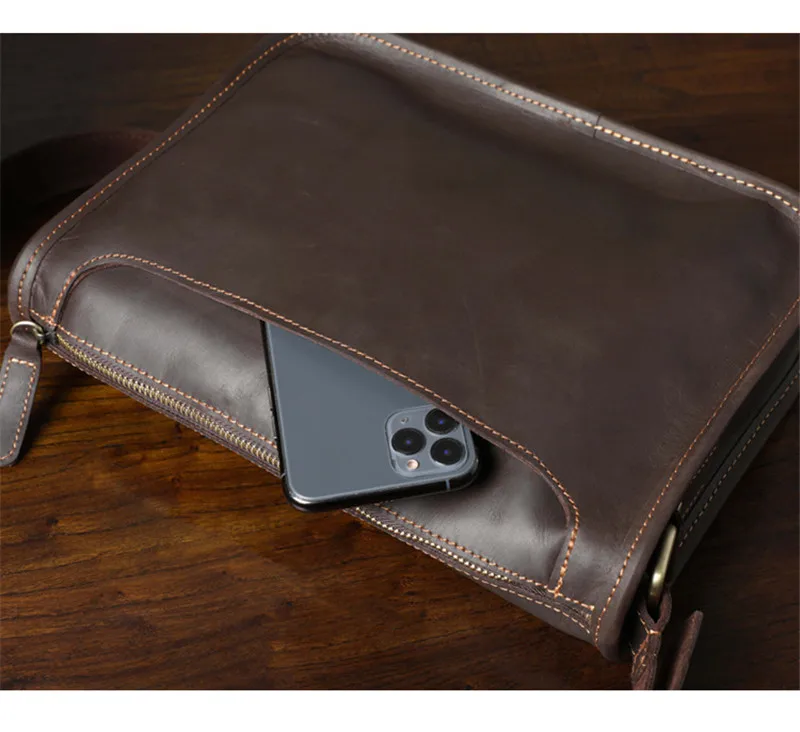 Simple vintage genuine leather men messenger bag outdoor daily work high quality natural crazy horse cowhide shoulder bag Teens