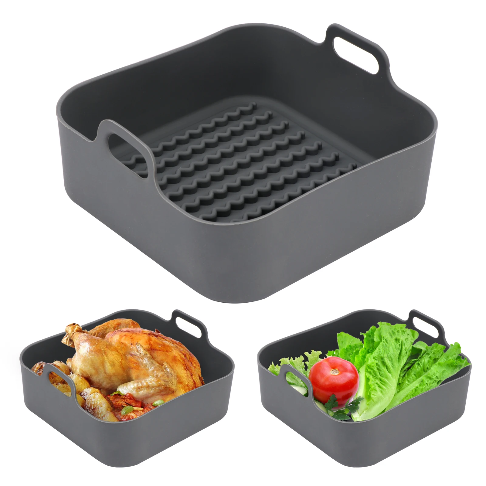 

Non-stick Home Kitchen Accessories Removable Microwave Square With Handle Heat Resistant Baking Grill Pan Air Fryer Silicone Pot