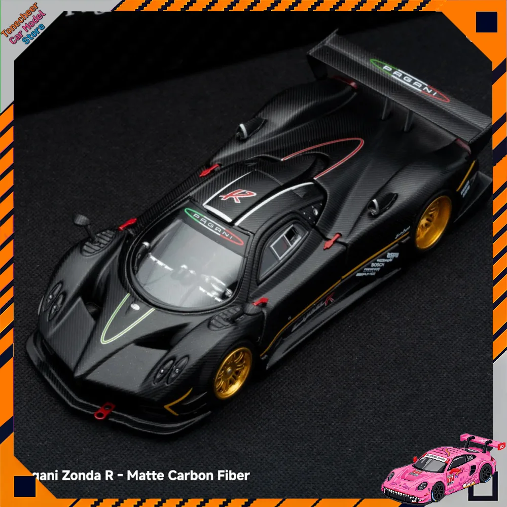 Фото Новая коллекционная модель автомобиля Pagani Zonda R из матового карбона, масштаб 1:64, серия HEC 2026, литая под давлением, игрушка-подарок №1