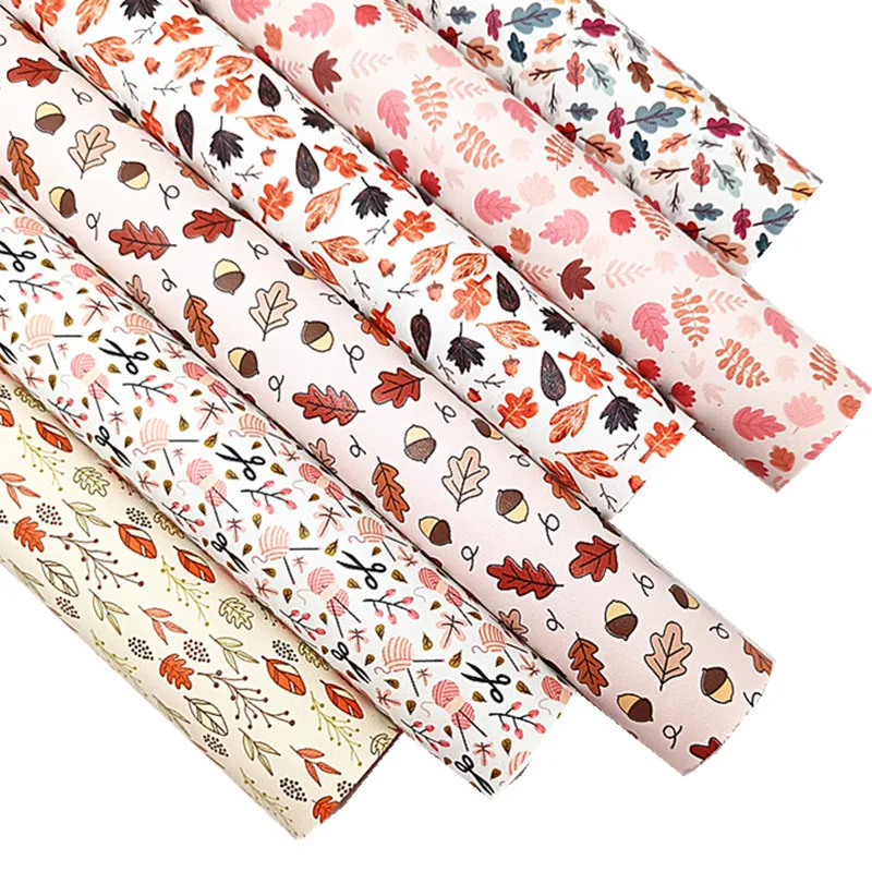 Осенне-осенний лист из искусственной кожи с принтом листьев фрукта, фетровая подложка из искусственной кожи, виниловая ткань для творчества, поделки с бантом SJ260