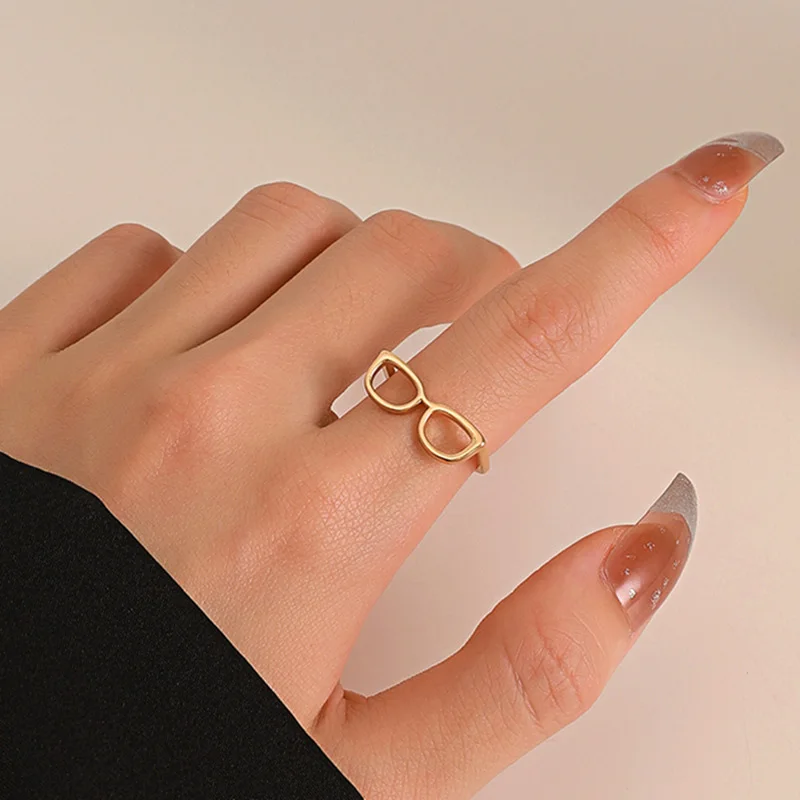 

Unique Mini Glasses Couple Rings Creative Index Finger Ring for Women Jewelry Aesthetic Personality Accessories Friendship Gifts