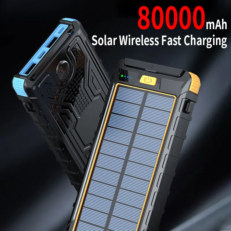 

Solar Power Bank Wireless Fast Charging 80000mAh Portable Charger Outdoor SOS External Battery with Flashlight for iPhone MI