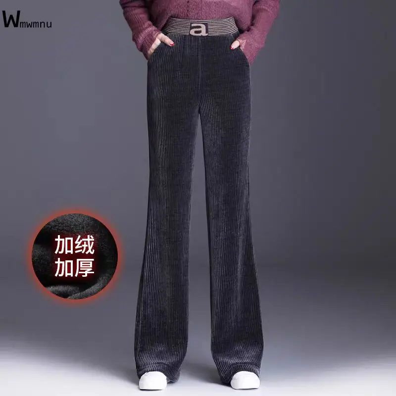 Pantalones de pana de invierno para mujer, pantalón de pierna ancha, holgado, con cintura elástica, grueso, de imitación de Cachemira