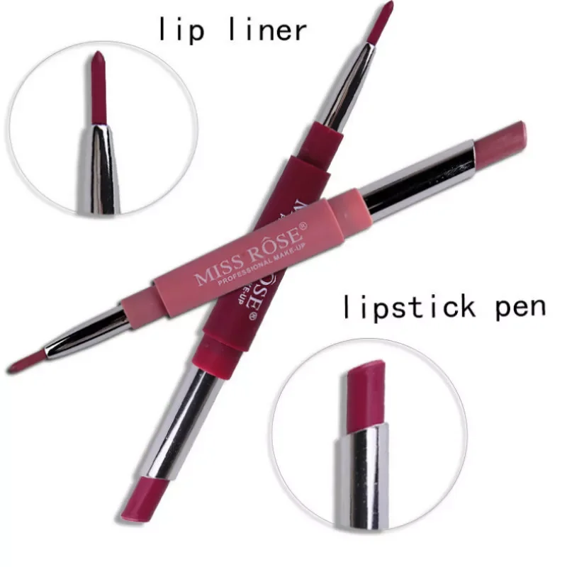 

2021 Hot Sale Sexy Women 8 color multi-function double head durable waterproof nude color makeup lipstick, red lip pencil.