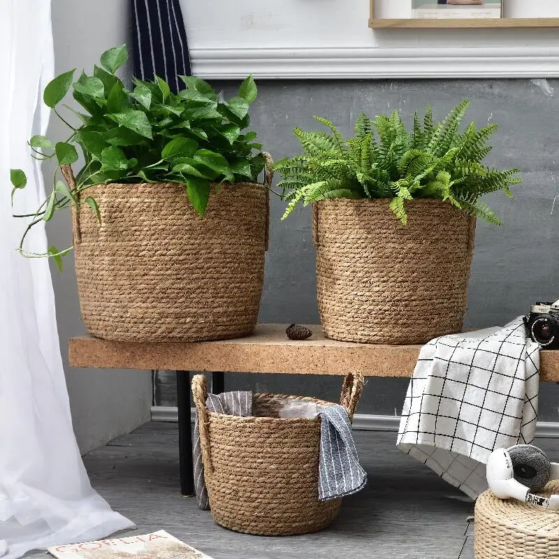 

Rattan Storage Basket Flower Pots Hand Woven Wicker Basket Sundries Organizer Home Garden Decoration Supplies Wall Flower Picnic