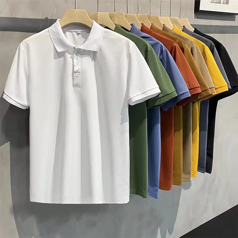 

Men Polo Shirt Summer New Solid Color Casual Simple Male Lapel Button Short-sleeved Shirt Breathable Slim Fashion Clothing Top