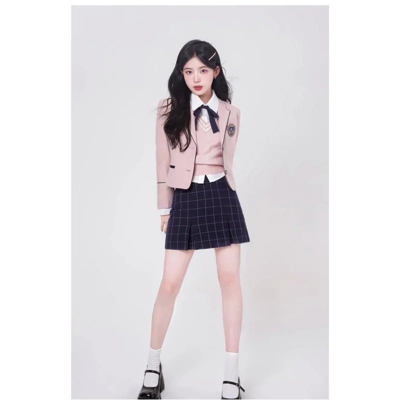 Gangnam розовый костюм в студенческом стиле корейский Костюм JK Униформа Блейзер для