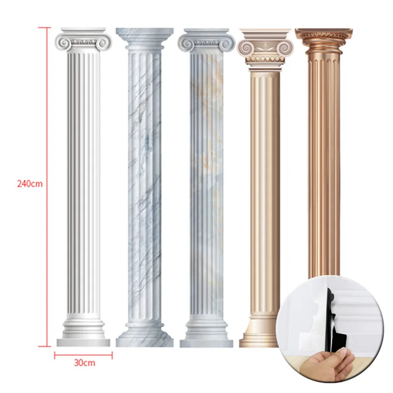 

3D Roman Column Self-adhesive Wall Sticker TV sofa background wall decoration sticker PVC removable deco Tape 30x240cm