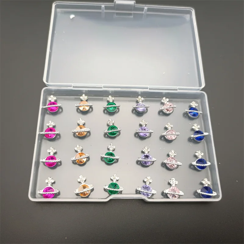 

20PCS 3D Alloy Rhinestones Charms For Nail Decorations Planet/Heart/Cherry Gems Crystal Press On Manicure Jewelry Accessories