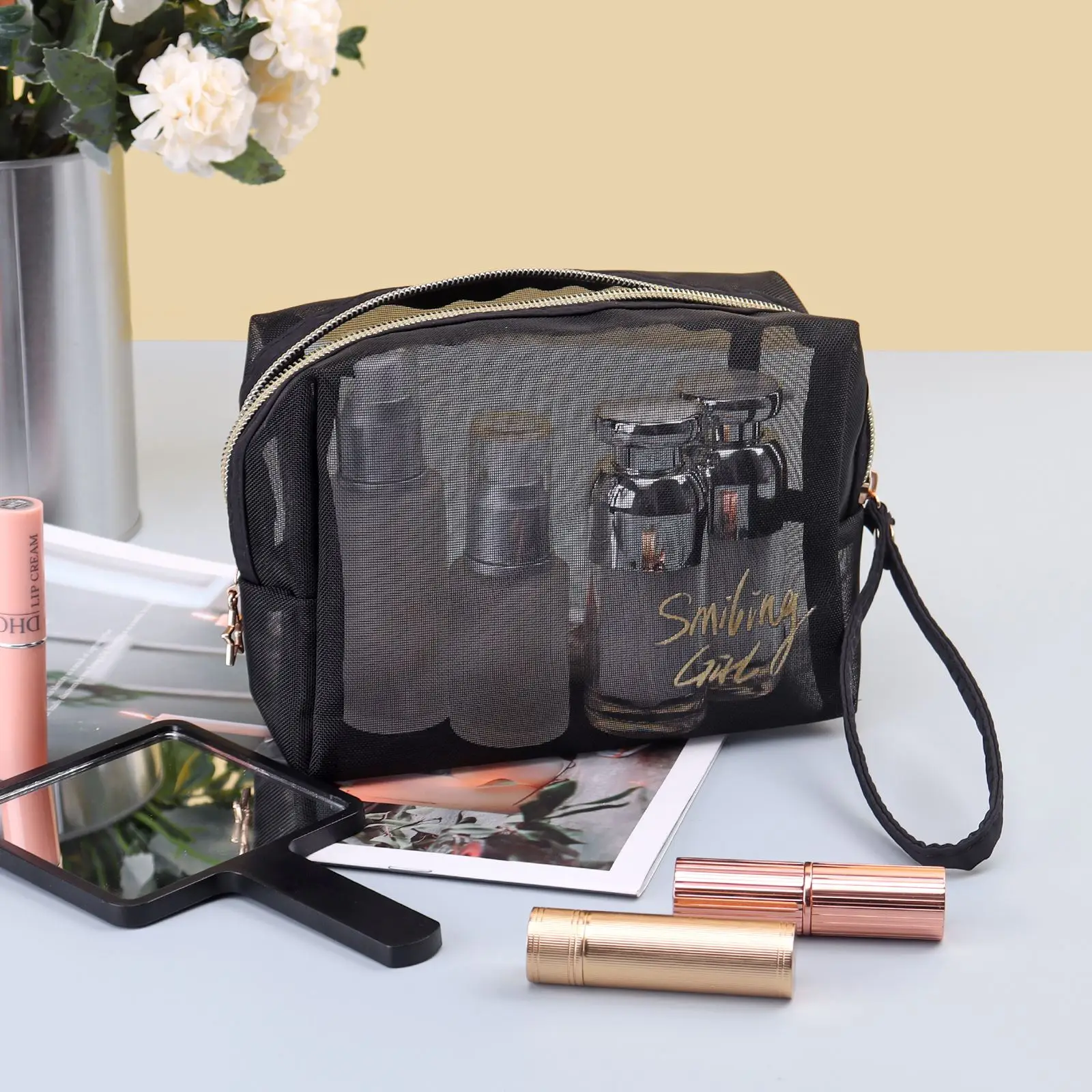 Черная сетчатая косметичка для женщин дорожный Повседневный Органайзер на