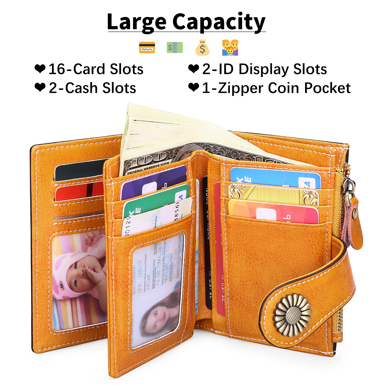 Fashion Women Wallet Genuine Leather Lady Wallets Female Hasp Double Zipper Design Coin Purse ID Card Holder Short Wallet