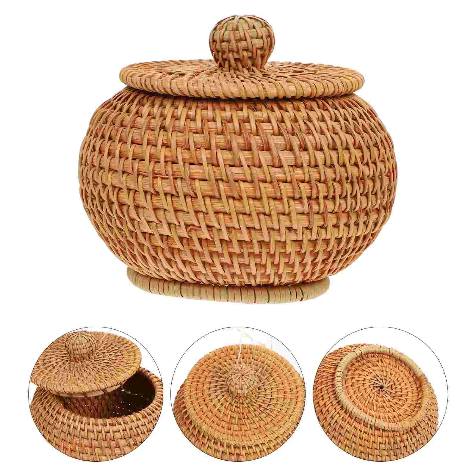 

Basket Rattan Storage Box Woven Baskets Fruit Holder Tray Bowl Table Round Wicker Flower Organizer Candymakeup Serving Bread