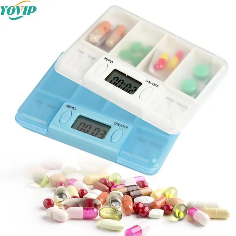 

4 Grid Pill Box Storage Box Electronic Timing Reminder Medicine Boxes Alarm Timer Pills Organizer Pill Drug Container