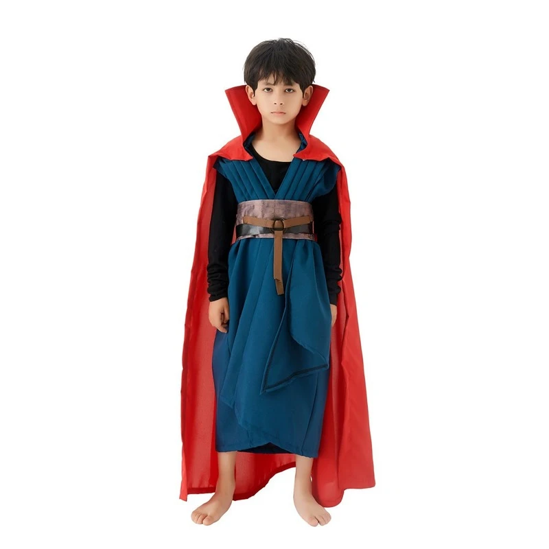Anime Movie Cosplay Costume Doctor Strange Halloween Costumes for Kids Superhero Jumpsuit Red Cloak Masquerade Party Dressed