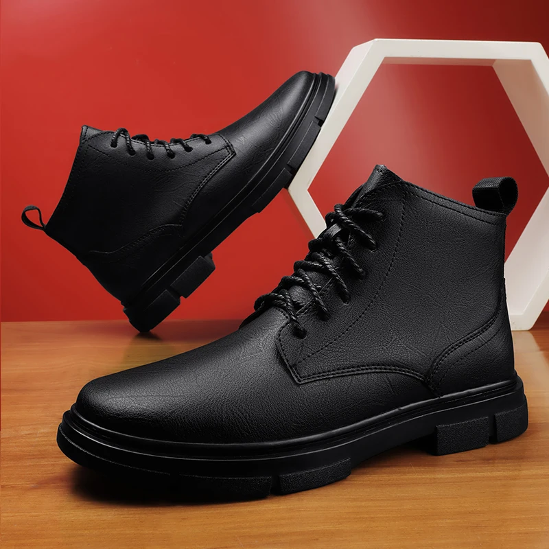 2022 New Autumn Winter Ankle Boots Men Casual Genuine Leather Black Shoes Male Nice Waterproof Add Plush Army Snow Boots For Men
