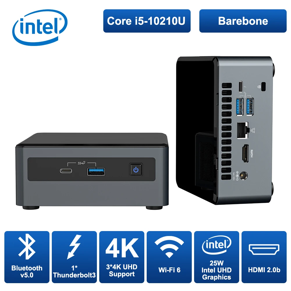 Intel NUC 10 Performance NUC10i5FNH Barebones System Mini PC Intel Core i5-10210U Add't Components Needed（No RAM+SSD+OS)