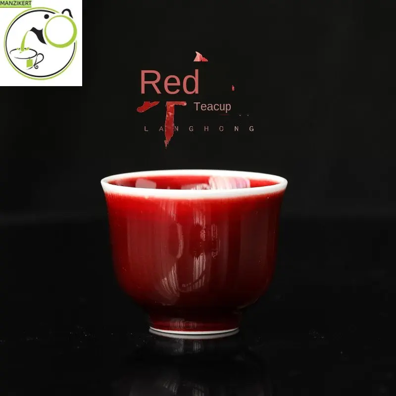 

Lang Red Glaze Wude Cup Handmade Ceramic Cup Raw Ore Red Glaze Teacup Jingdezhen Lang Red Master Cup Single Cup Ceramic Teacups