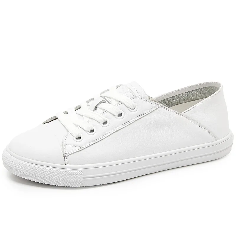 

Dilalula Newest Genuine Leather Solid White Concise Causal Sneakers Women Lace Up Classic White Walk Shoes Students 2022