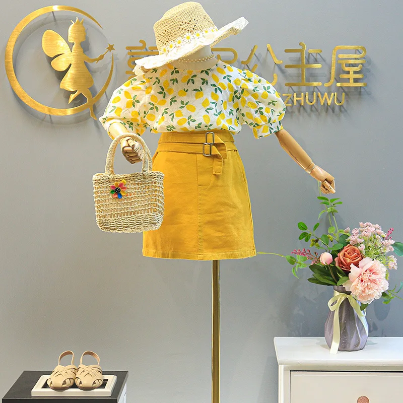 

Fashion Children Girl Clothes 2-7Years Toddler Kids Puff Sleeve Flower Blouse Tops+A-line Skirt 2PCS Outfits Summer Clothing Set