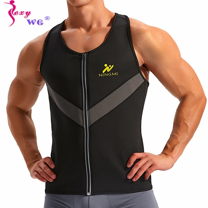 

SEXYWG Zipper Body Shaper Sauna Suits Men Neoprene Hot Weight Loss Gym Fitness Slimming Shirts Fat Burner Yoga Tops Sweat Corset
