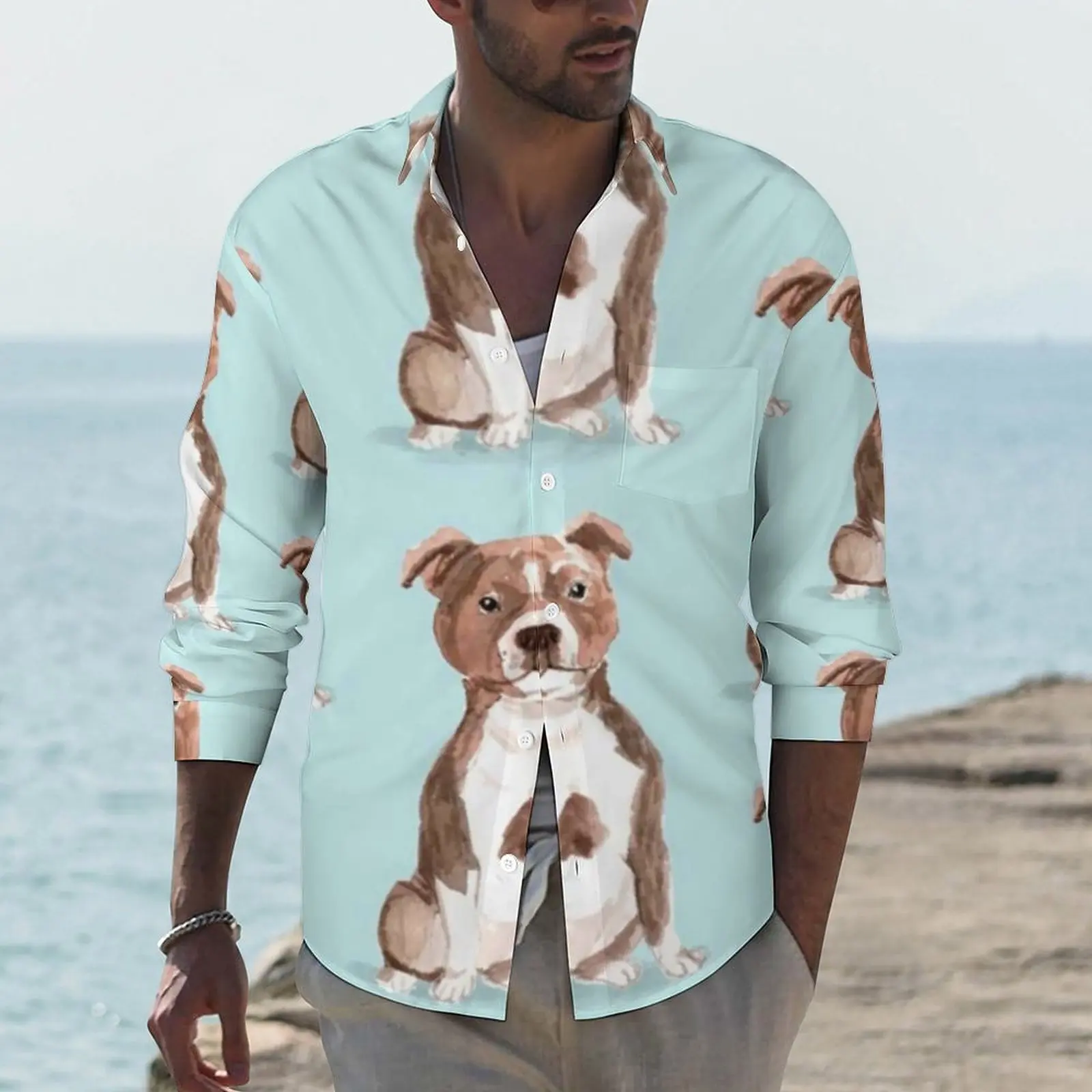 

Staffordshire Bull Terrier Shirt Pet Dog Casual Shirts Long Sleeve Design Aesthetic Blouses Autumn Fashion Oversized Clothing