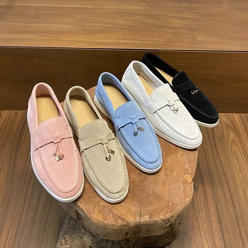 Summer Walk 2023 Pure Soft soled comfortable loafers Flat fringe Women's shoes Leather cashmere single shoes without shoebox