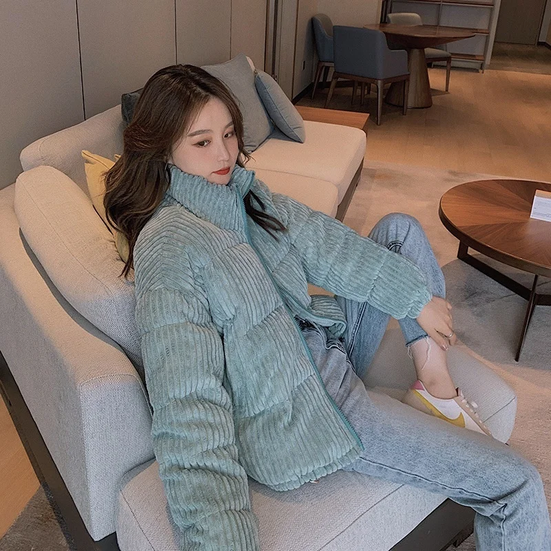 Autumn and winter 2022 new Korean version loose corduroy cotton clothes women small short thin bread coat