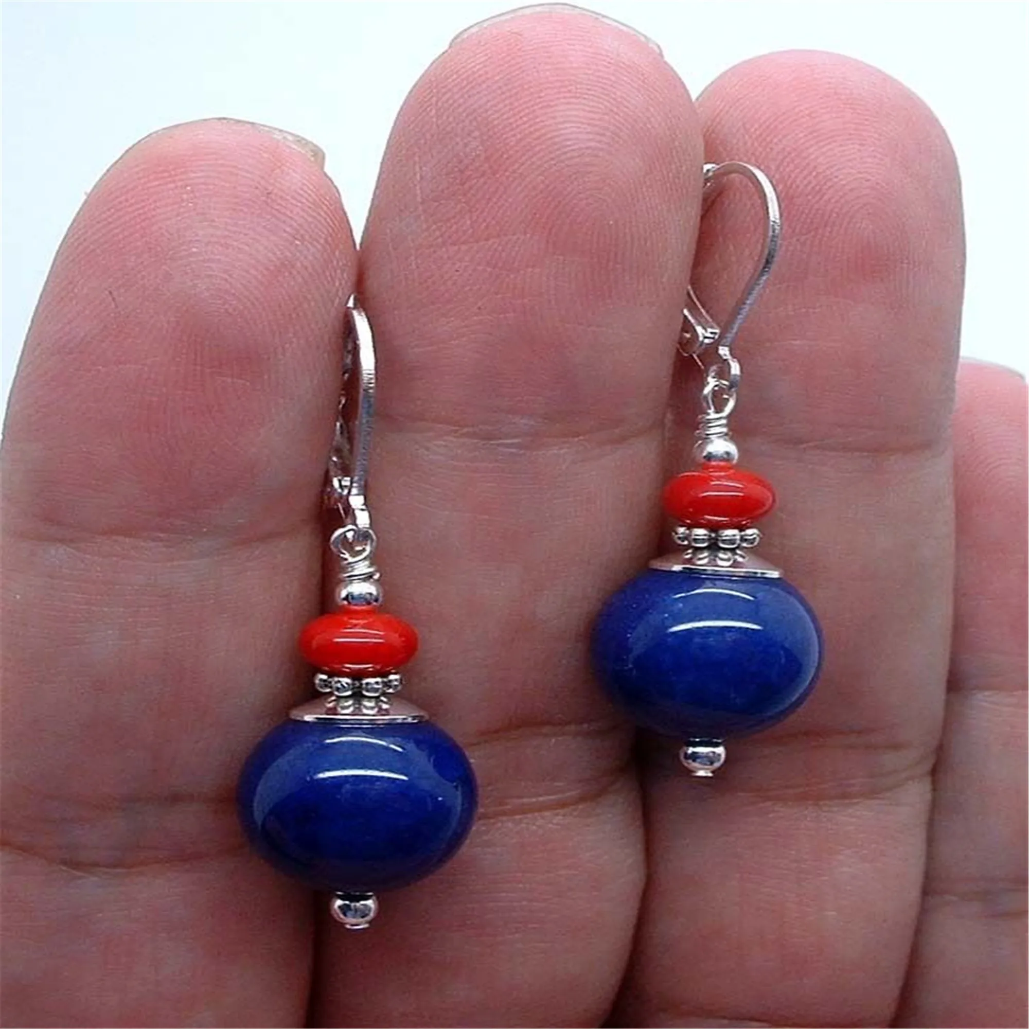 Серьги из серебра с синим Лазуритом красным кораллом