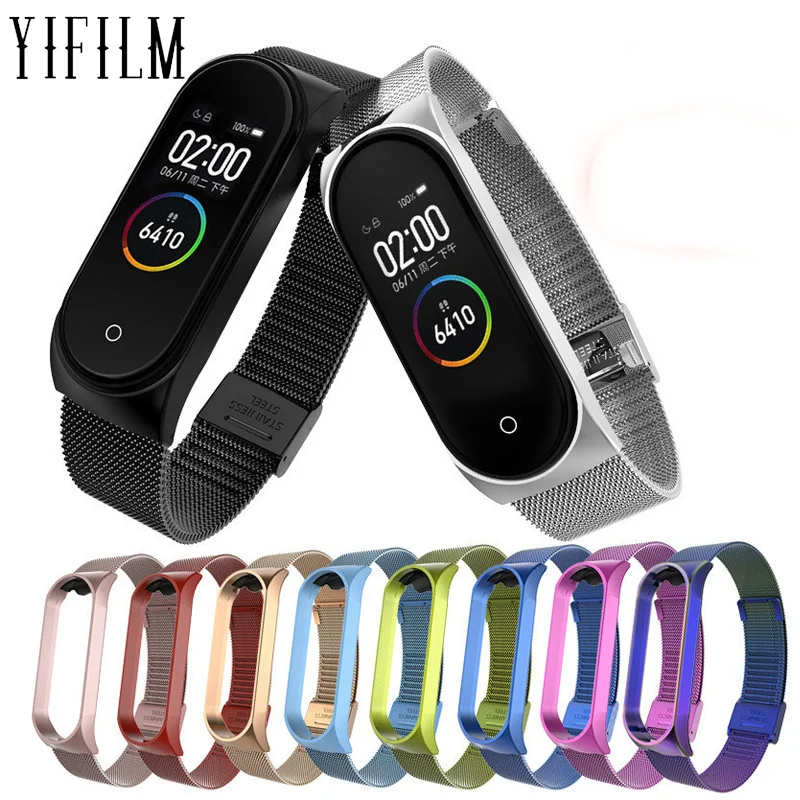

Ремешок и чехол для Xiaomi Mi Band 4 3 Series, металлический сменный Браслет «Миланская петля» из нержавеющей стали, аксессуары для часов
