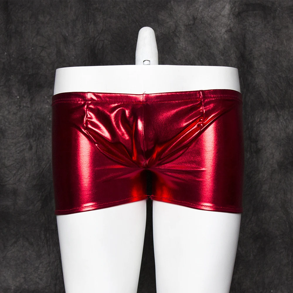 

Men PU Faux Leather Underwear Colloid Imitation Latex Trunk Glossy U Convex Pouch Shorts Package Buttocks Erotic Body Lingerie