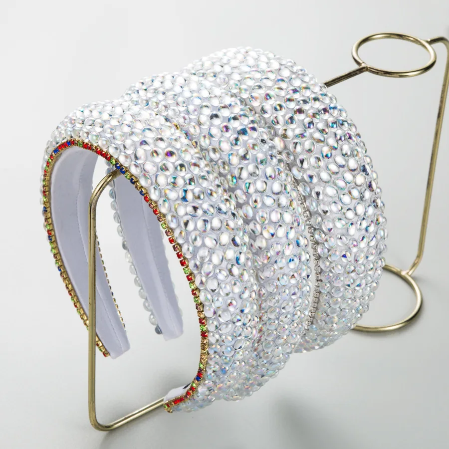 

White New Resin Crystal Wide-brimmed Women's Headband Sponge Diamond Encrusted Luxury Classic Hair Hoop FG1180