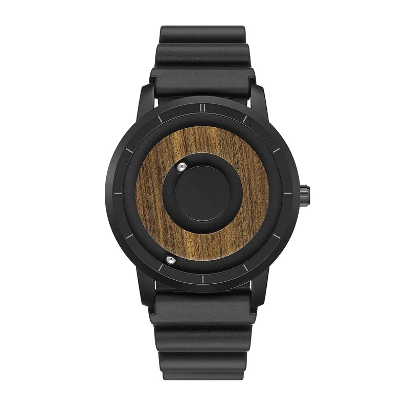 

Eutour Wooden Tray Magnetic Double Steel Ball Personality Creative No Pointer Concept Internet Celebrity Trend Quartz Watch Girl