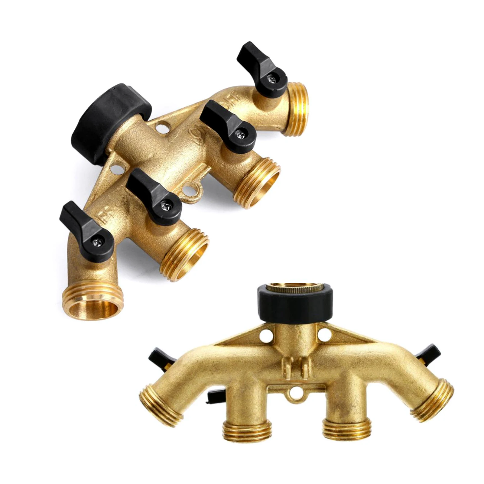 

4Way Garden Hose Splitter 3/4in Hose Connector Copper Water Diverter with Valve for Yard Lawn Agriculture Irrigation Car Washing