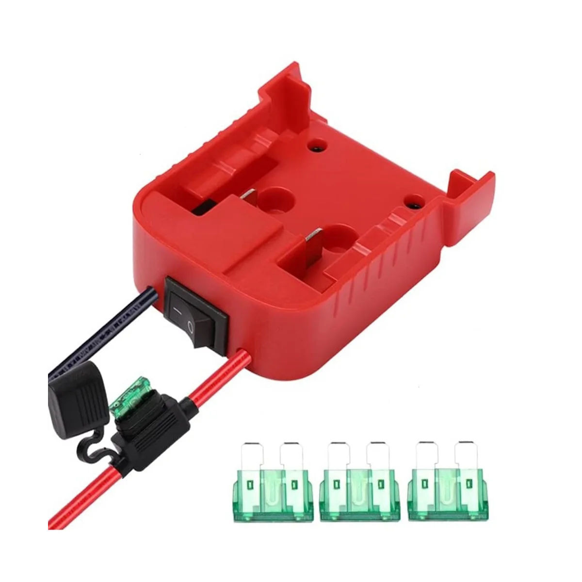 

Battery Adapter with Fuse Built-in Switch 30A Fuses Set Power Wheel Adapter for 18V to Dock Holder 14Awg