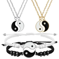 handmade tai chi yin yang couple bracelets alloy pendant adjustable braid chain matching lover bracelets necklaces friendship