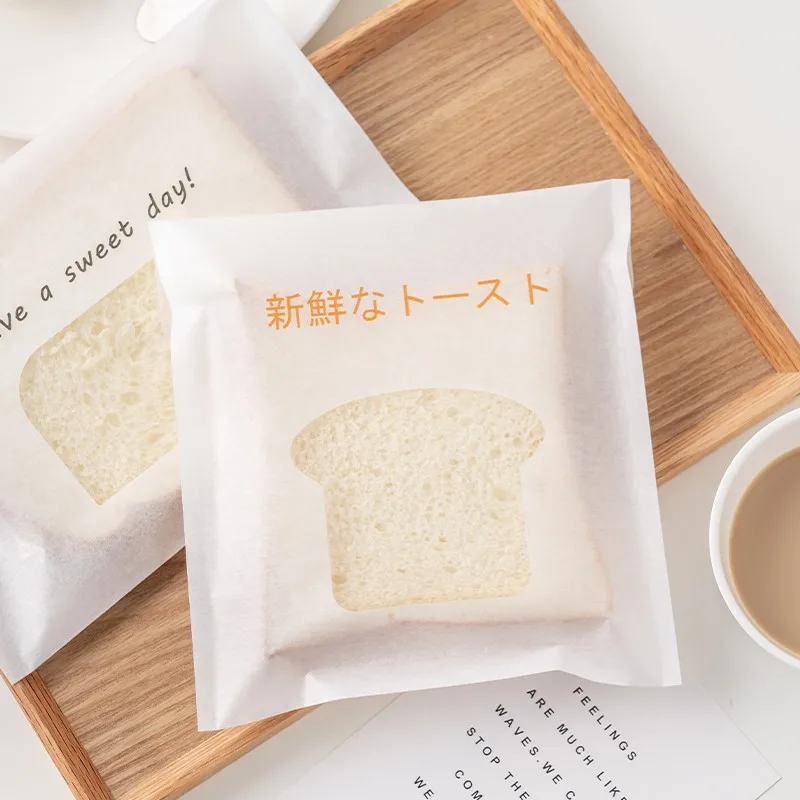 50pcs Minimalism Japanese Honey Bread Package Bags Self-adhesive Ziplock Bag Disposable Baking Candy Cookie Bags Cooking Tools