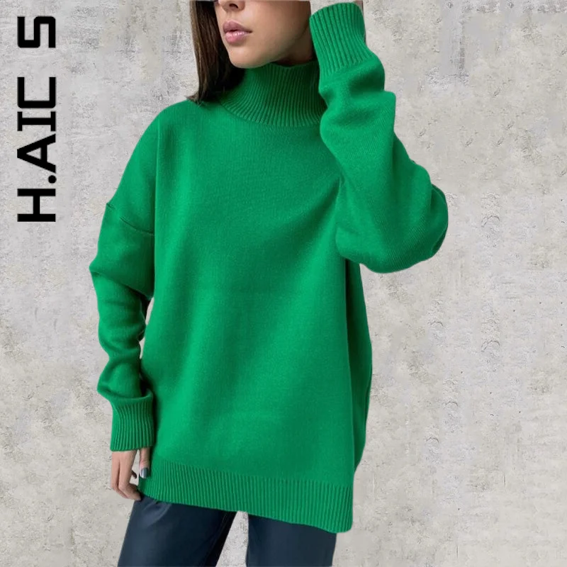 

H.Aic S New Women Sweater Turtleneck Knitted Basic Sexy Knit Sweater Simple Soft Sweaters Ladies Girl Warm Women's Clothing