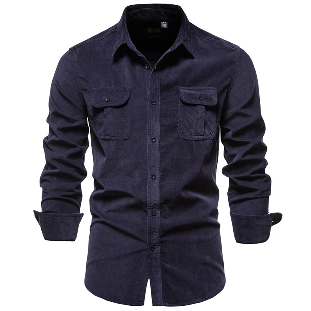 Corduroy Shirts For Man Slim Fit Streetwear Japanese and Korean Style Casual Fashion Mens Shirt Long Sleeve Business Top Shirts