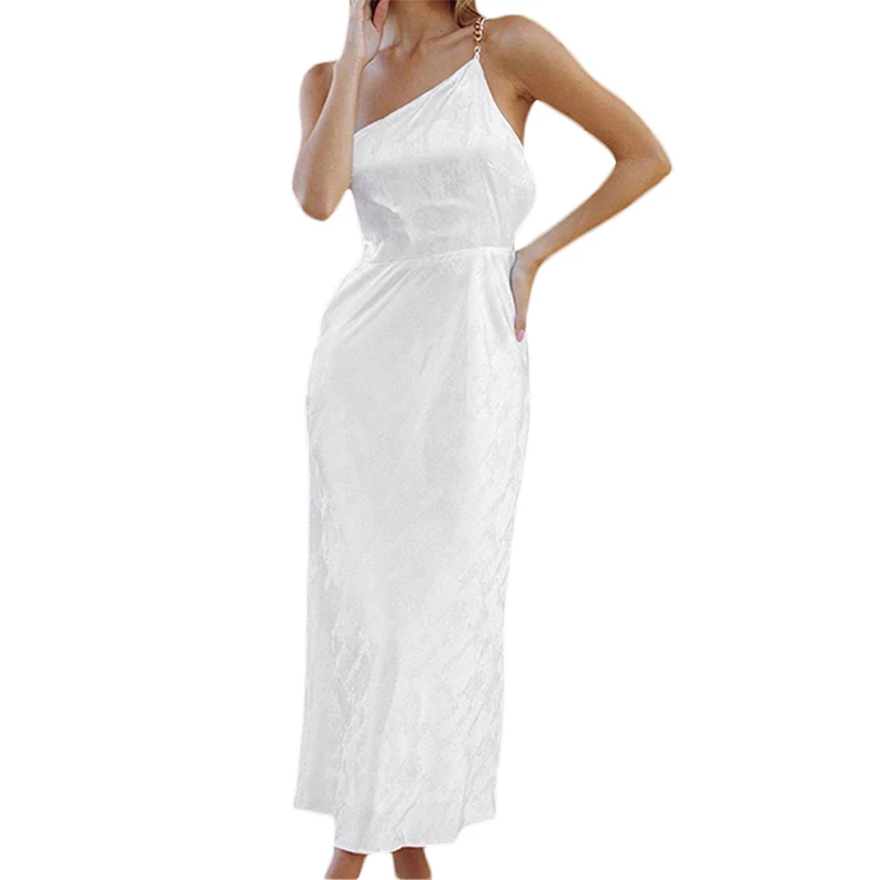 

Женское платье с открытой спиной, на одно плечо, с цепочкой и высокой талией