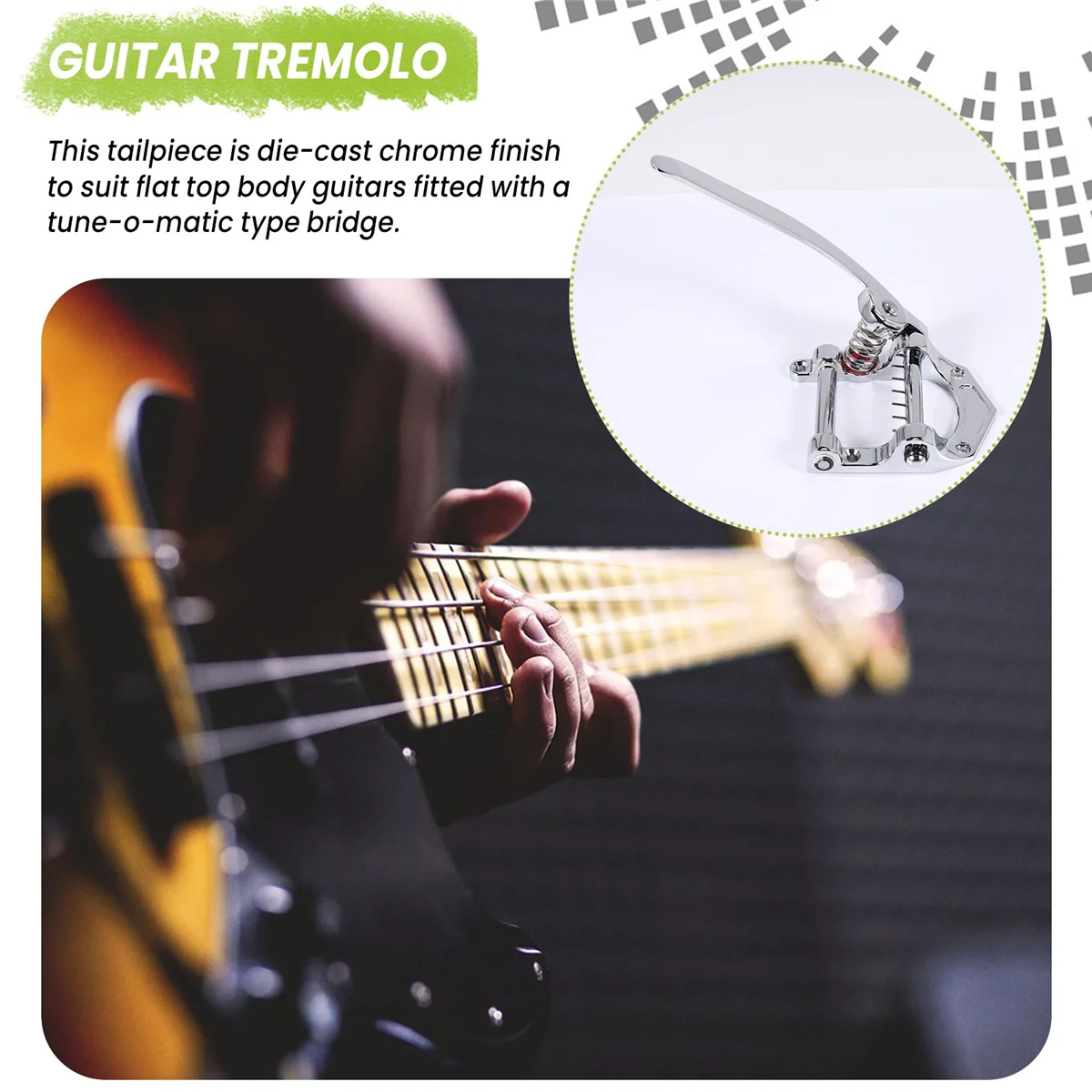 Фото Гитарный хвостовик Vibrato Tremolo с плоским верхом, тремоло-блок Vibrato Bridge для электрогитар Tele, SG, LP, ETC (серебристый) №5