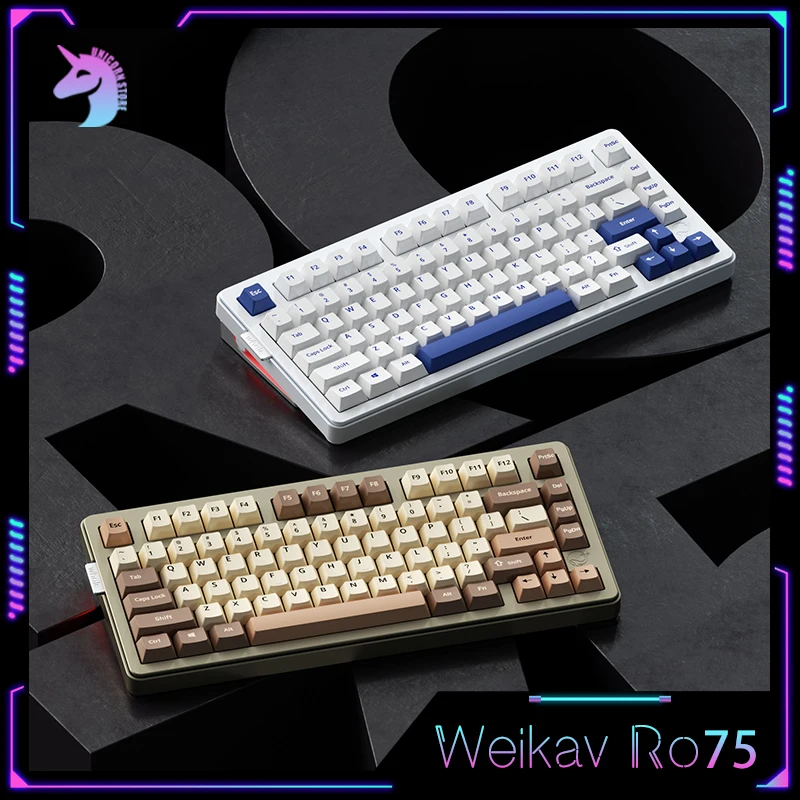 Новый комплект механической клавиатуры Weikav Ro75 3 режима с ЧПУ алюминиевый сплав