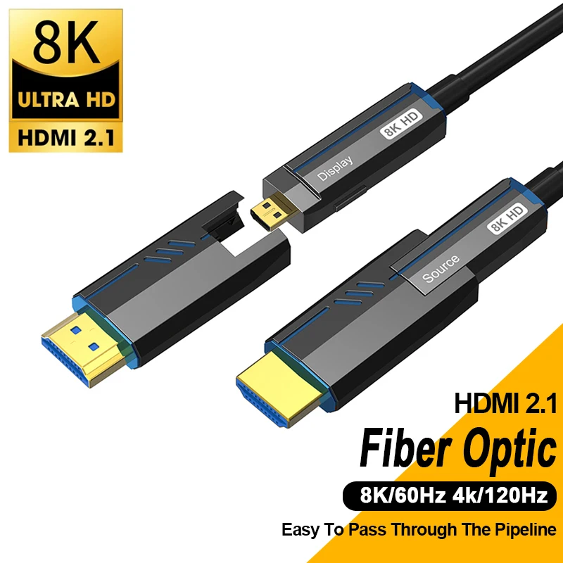 

Волоконно-оптический кабель HDMI 2,1 8K 60 Гц 4K 120 Гц Micro HDMI в HDMI-совместимый волоконно-оптический кабель-удлинитель проходной трубопровод