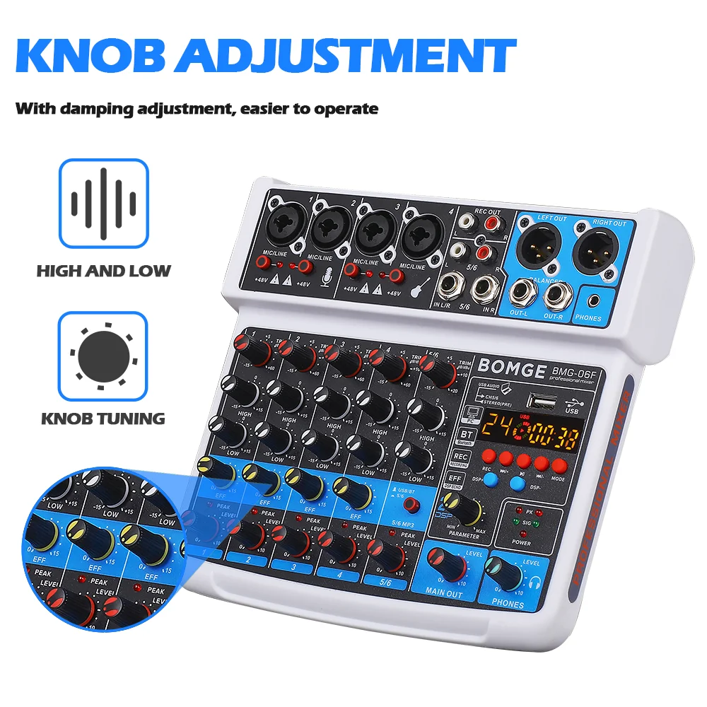 Портативная беспроводная микшерная консоль BOMGE 6 каналов 24 DSP USB звуковая карта