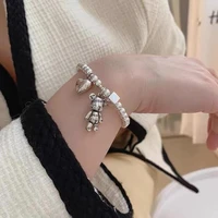 best sell 30 silver plated sweet bear animal love heart ladies charm bracelets jewelry for women hand accessories no fade